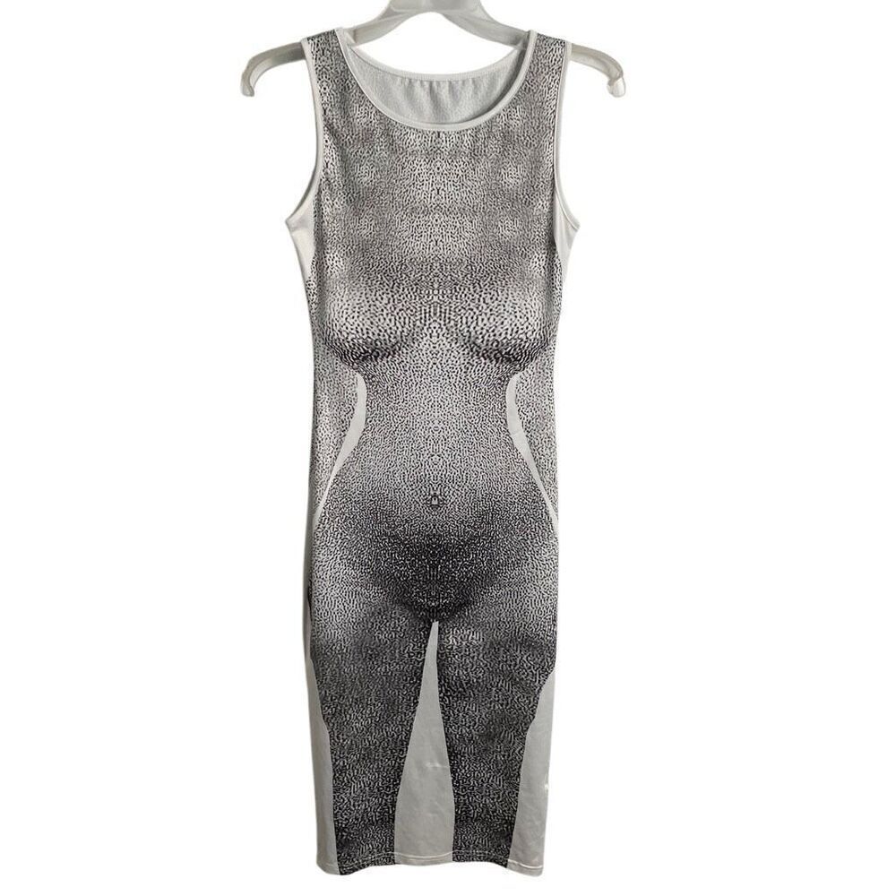Womens Bodycon Midi Dress XS Sleeveless Body on Body Pixelated Graphic Print